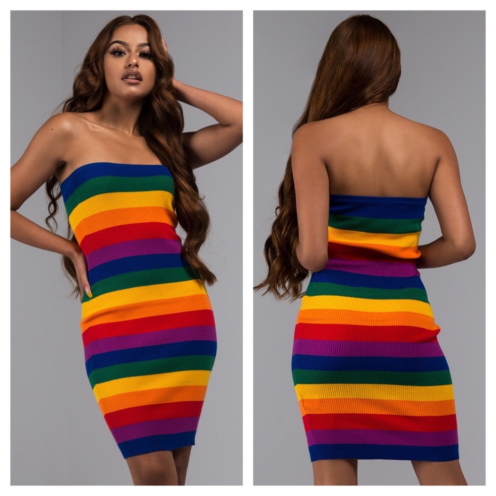 Rainbow Striped Tube Mini Dress